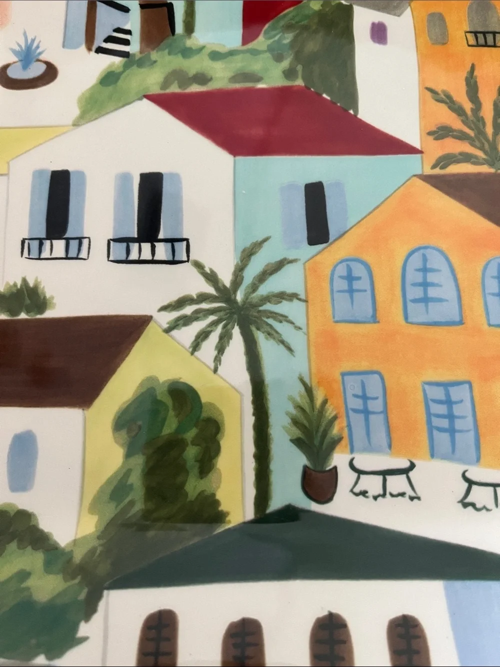 2 Pier 1 Villa del Sol hand painted earthenware square plates tuscan village